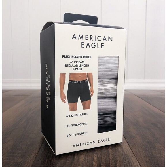 American Eagle 6" Flex Boxer Briefs Underwear 5-Pack Wicking Size XS Gray Multi - Picture 1 of 7
